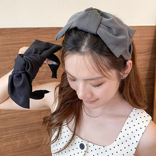 灰色简约超大蝴蝶结发箍韩系宽边高颅顶显发量压发发卡百搭头箍女