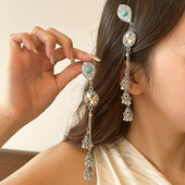 新中式 绿松石铃铛流苏发夹女国风复古侧边夹高级感蒙古发饰头饰