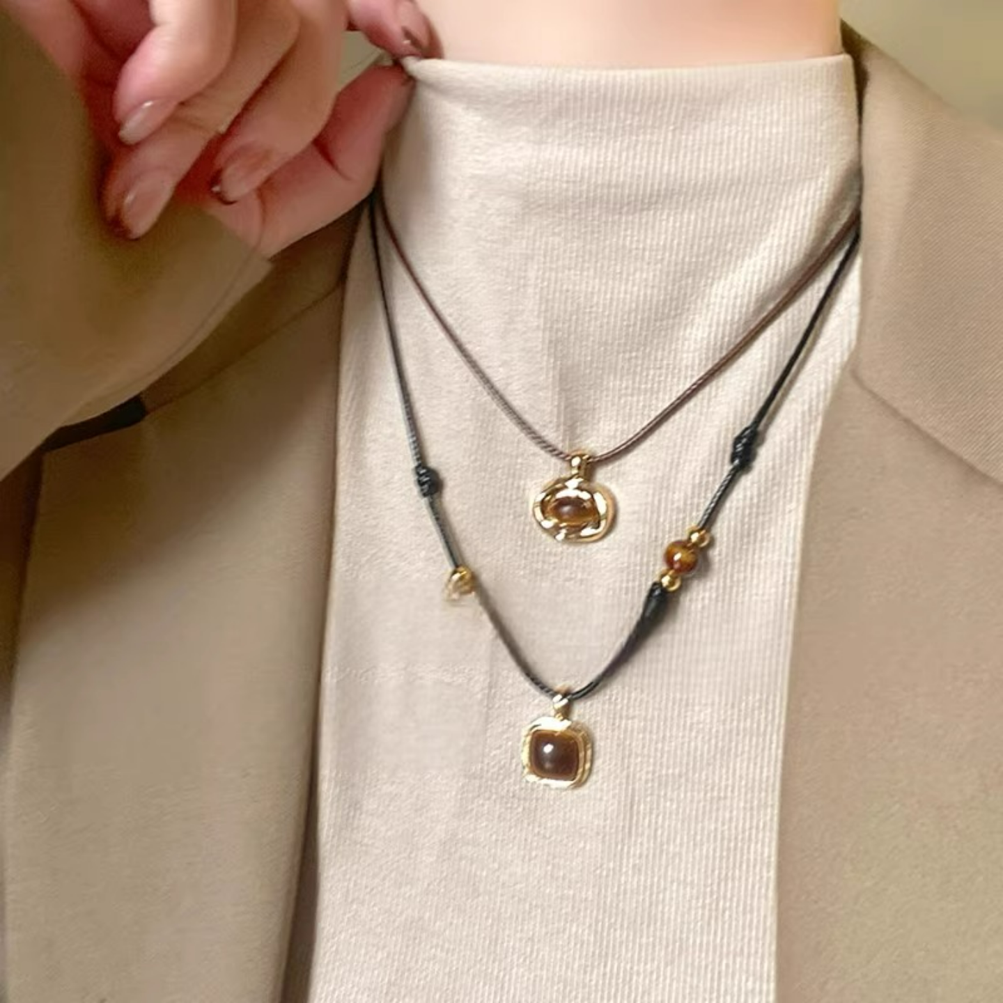 秋冬美拉德虎眼石吊坠项链