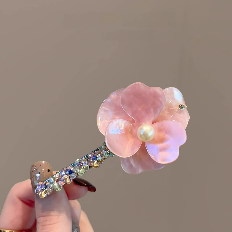 2025新款法式复古醋酸粉色花朵珍珠鸭嘴夹高级感前额刘海夹发饰女,饰品/流行首饰/时尚饰品新,发饰,淘宝优惠券,粉丝福利购,淘宝优惠卷