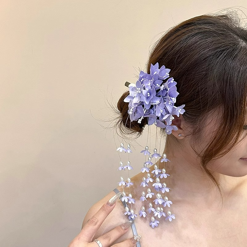 铃兰花朵流苏发夹新款复古