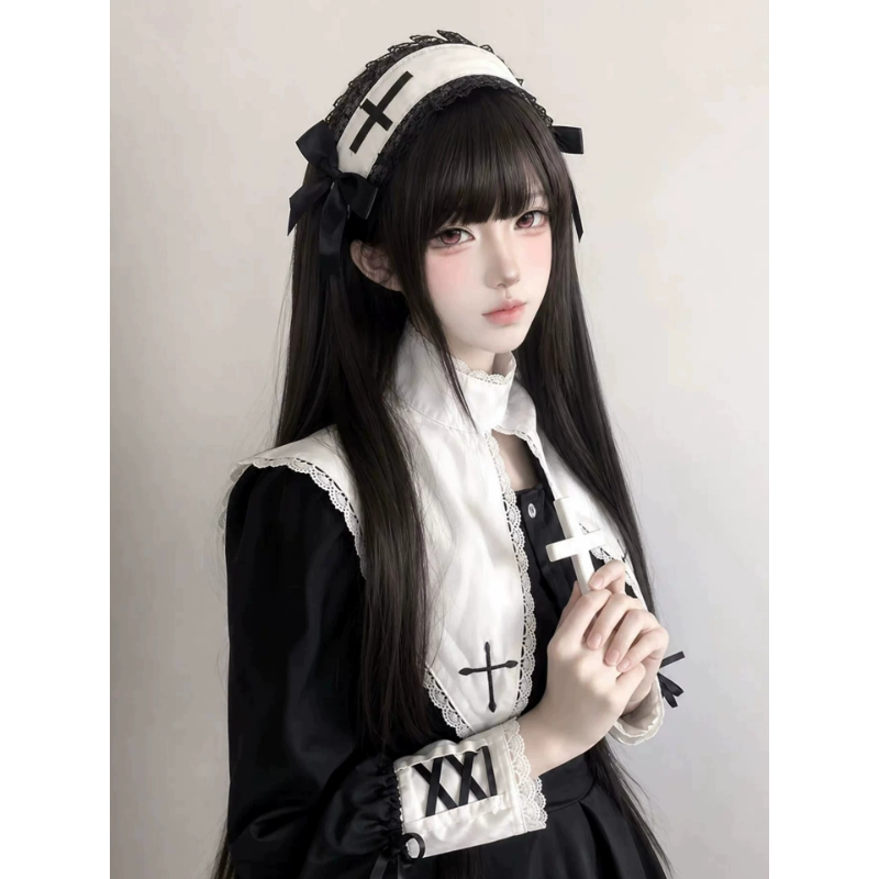 修女服cos万圣节Lolita暗夜圣女教堂头纱修女头饰头巾发带服装饰