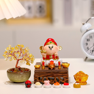 各路神仙国潮财神爷桌面摆件办公室工位玄学水晶发财装饰送礼好物