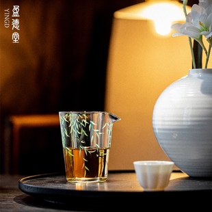 盈德堂小清新柳燕戏春玻璃公道杯高硼硅加厚茶具配件公杯分茶器