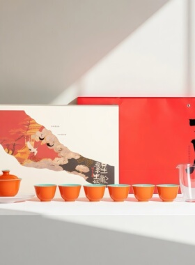 盈德堂故宫文创红色釉福灵盖碗茶具茶杯茶海壶承套组家用送礼茶器