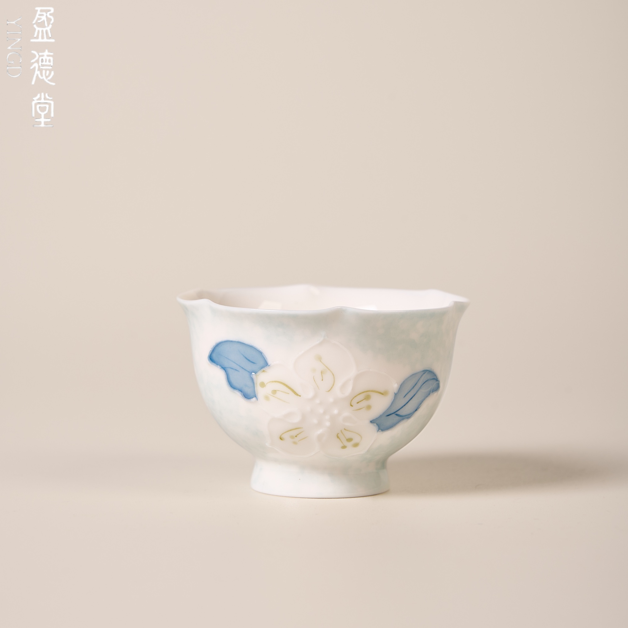 盈德堂蓝韵花影创意浮雕茶杯家用办公室轻奢简约女士主人杯套装组