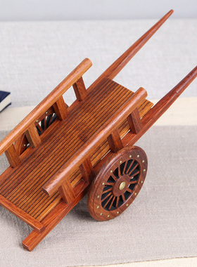 花梨木雕刻工艺品摆件红木礼品实木质微型平板小推车农具微缩模型