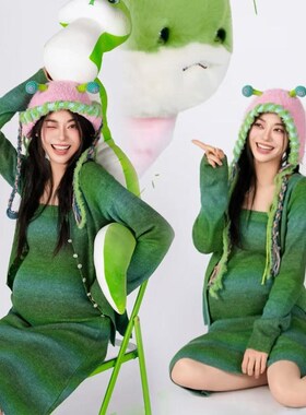 影楼孕妇照服装绿色针织毛衣套装孕妈咪大肚拍照艺术照摄影衣服