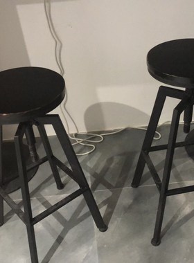 黑色升降旋转高脚吧台椅实木铁艺酒吧椅吧凳现S代简约椅子高脚凳