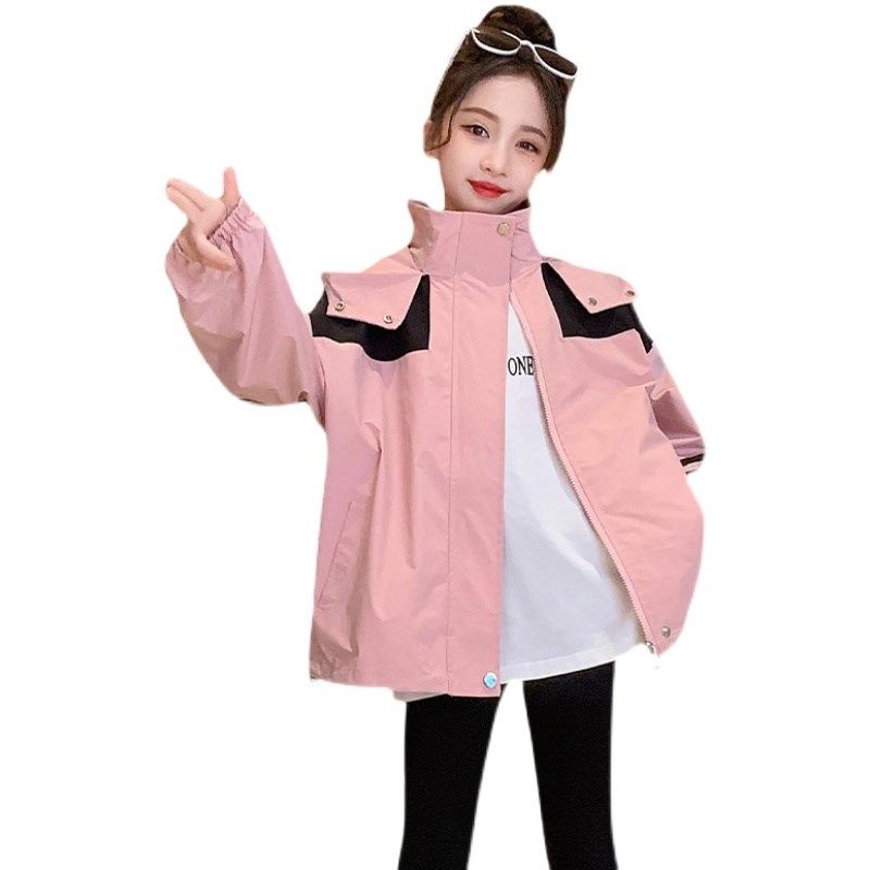 女童风衣外套春装2024新款儿童洋气春秋上衣大童连帽拼色冲锋衣潮,童装/婴儿装/亲子装,普通外套,淘宝优惠券,粉丝福利购,淘宝优惠卷