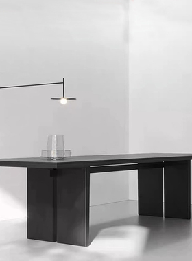 实木长桌碳化黑色原木会议桌北欧大板泡茶桌子P办公电脑桌长条书