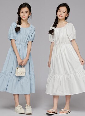 女童连衣裙夏季纯棉公主裙2025新款白色礼服长裙女大童度假裙子