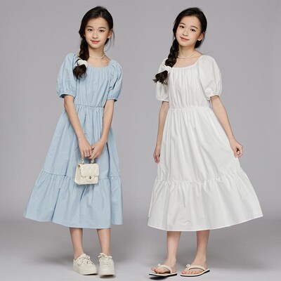 女童连衣裙夏季纯棉公主裙2025新款白色礼服长裙女大童度假裙子