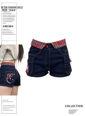 黑色牛仔短裤女夏季新款2025猫咪刺绣复古小众辣妹高腰包臀热裤子