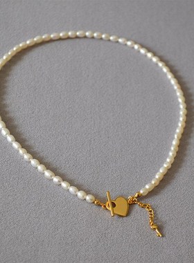 日韩版简约温婉淡水米粒小珍珠爱心OT扣钥匙气质短款项链锁骨链女