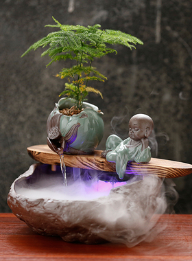 喷泉流水摆件风水轮招财客厅电视柜桌面陶瓷家居装饰创意开业礼品