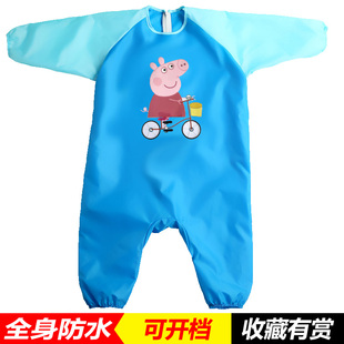 宝宝吃饭衣连体衣儿童防水罩衣透气婴儿爬爬服幼儿画画衣防脏护衣