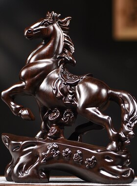 黑檀木雕刻马实木马到p成功工艺品客厅办公室桌面装饰摆件开业送