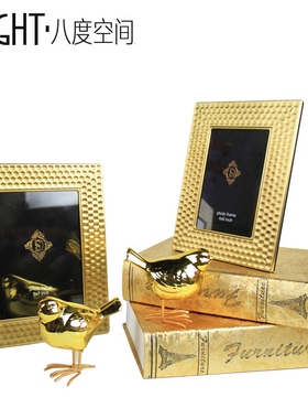 样板房别墅书房装饰架床头柜装饰金属相框摆件现代港式美式装饰品