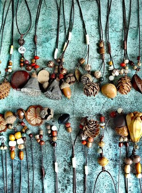 现货橡果森系植物干果毛衣链长款风配饰男女手工编织棉麻服饰项链