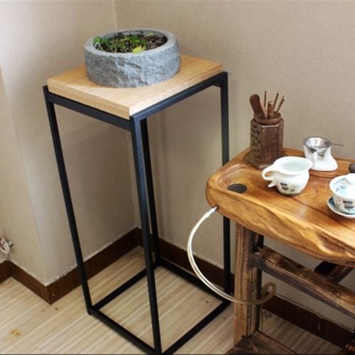 美式铁艺客厅落地框架简约现代花架实木复古卧室茶几家居边几展架