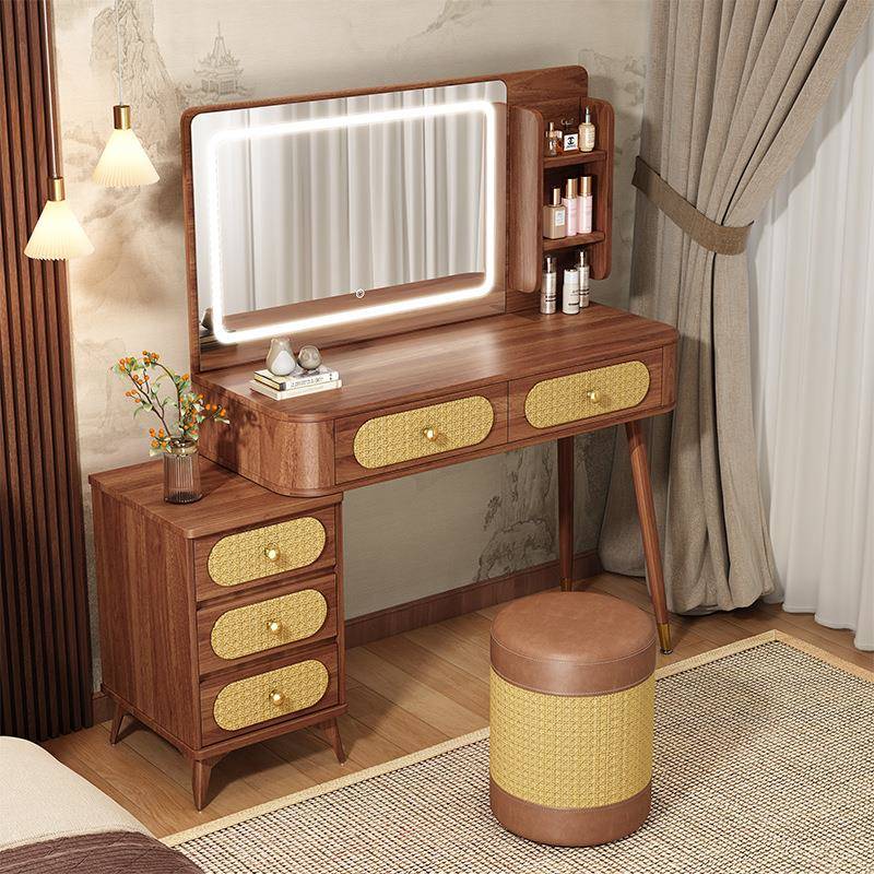 中古风梳妆台卧室现代简约小户型化妆桌镜子床头书桌收纳斗柜一体