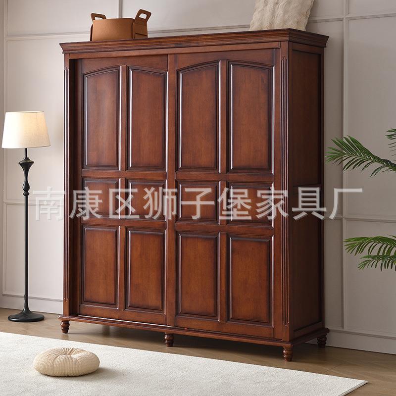 美式实木衣柜两门推拉橱柜双门大容量衣柜卧室家具美式乡村储存柜