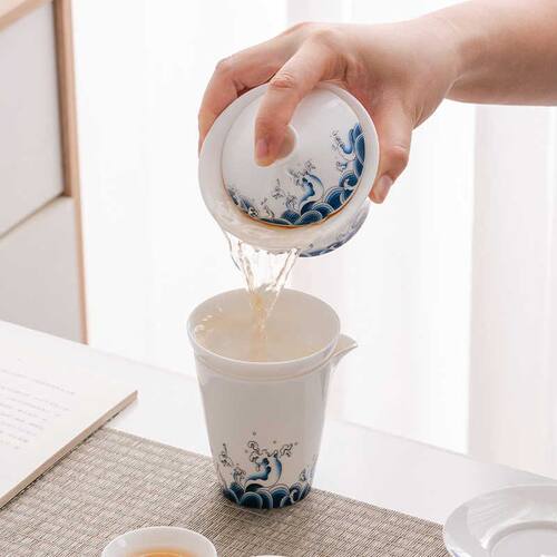 羊脂玉盖碗茶杯白瓷单个高档三才茶碗套装泡茶杯家用茶具不烫手