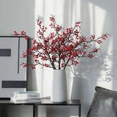 冬青红果发财果仿真花摆件假花干花花束客厅餐桌红色花招财浆果花