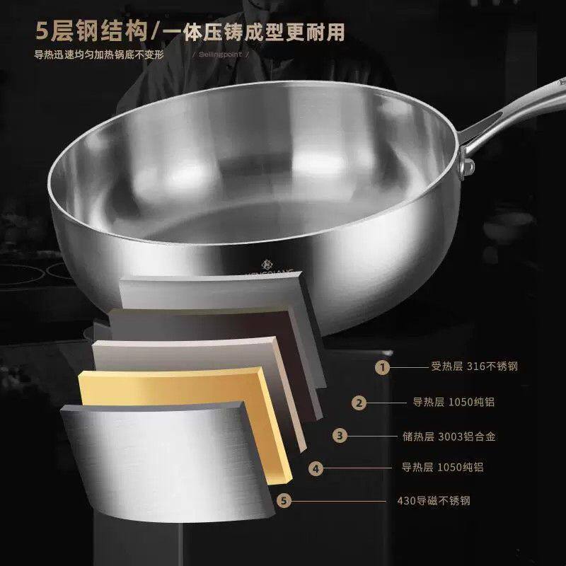 铿锵不锈钢平底炒锅电磁炉不沾煎锅家用多功能无涂层炒菜锅小28cm