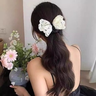 甜美蝴蝶結千金發圈蕾絲雙層溫柔韓版 刺繡復古發繩氣質 皮筋時尚