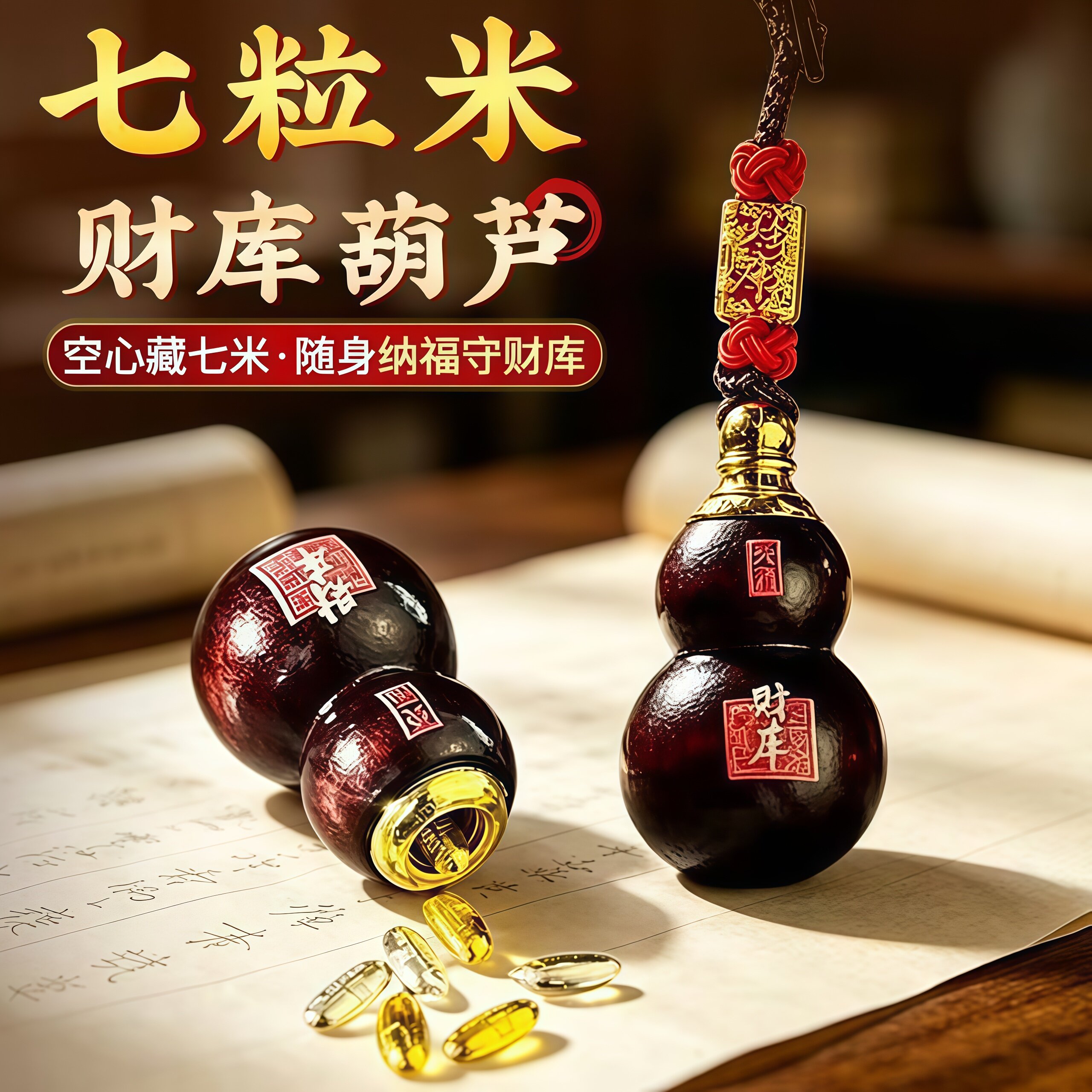 七粒米财库葫芦招财平安钥匙扣