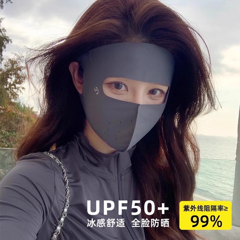 无痕防晒面罩女夏季防紫外线遮全脸透气口罩新薄款冰丝遮阳脸基尼
