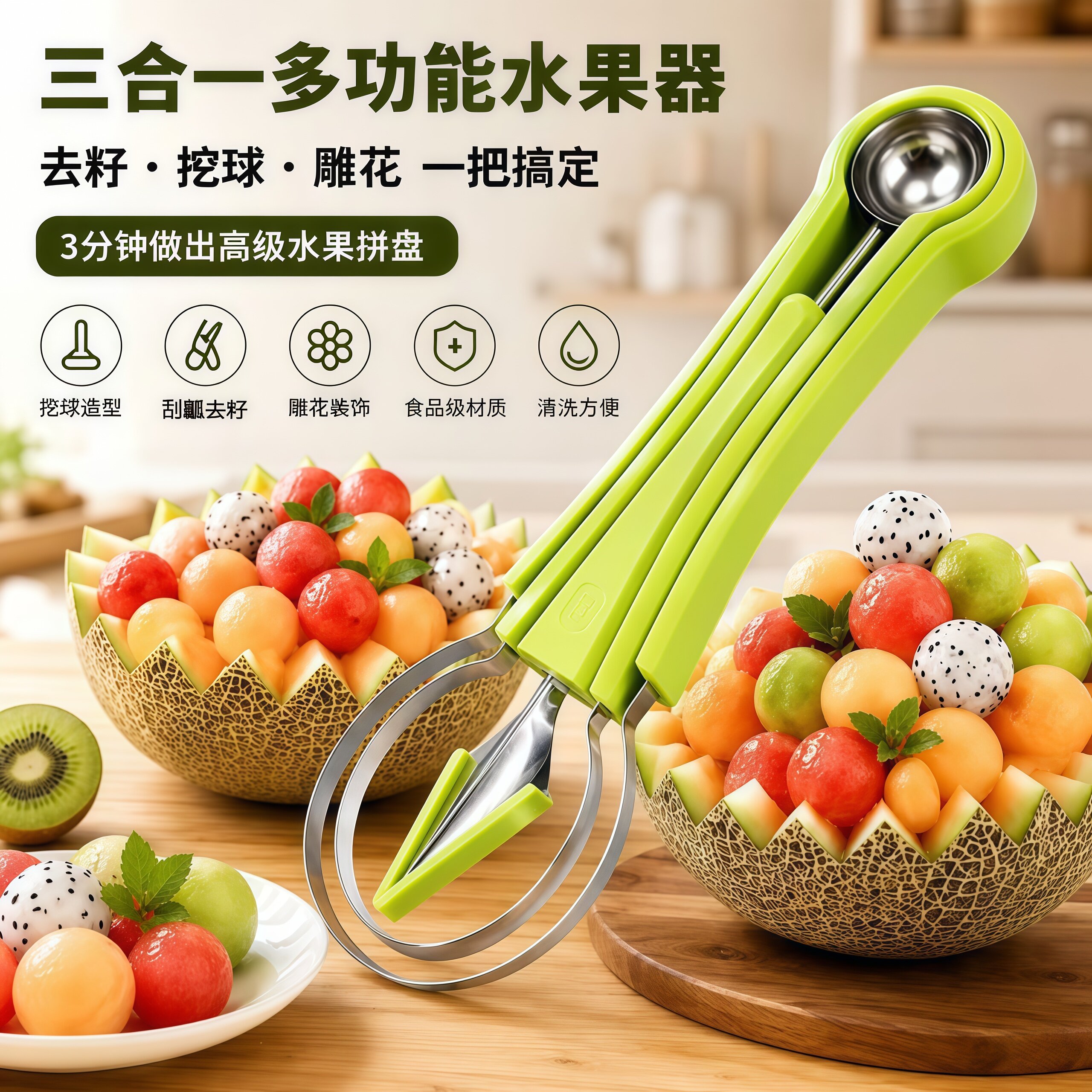 不锈钢三合一水果分割器家用