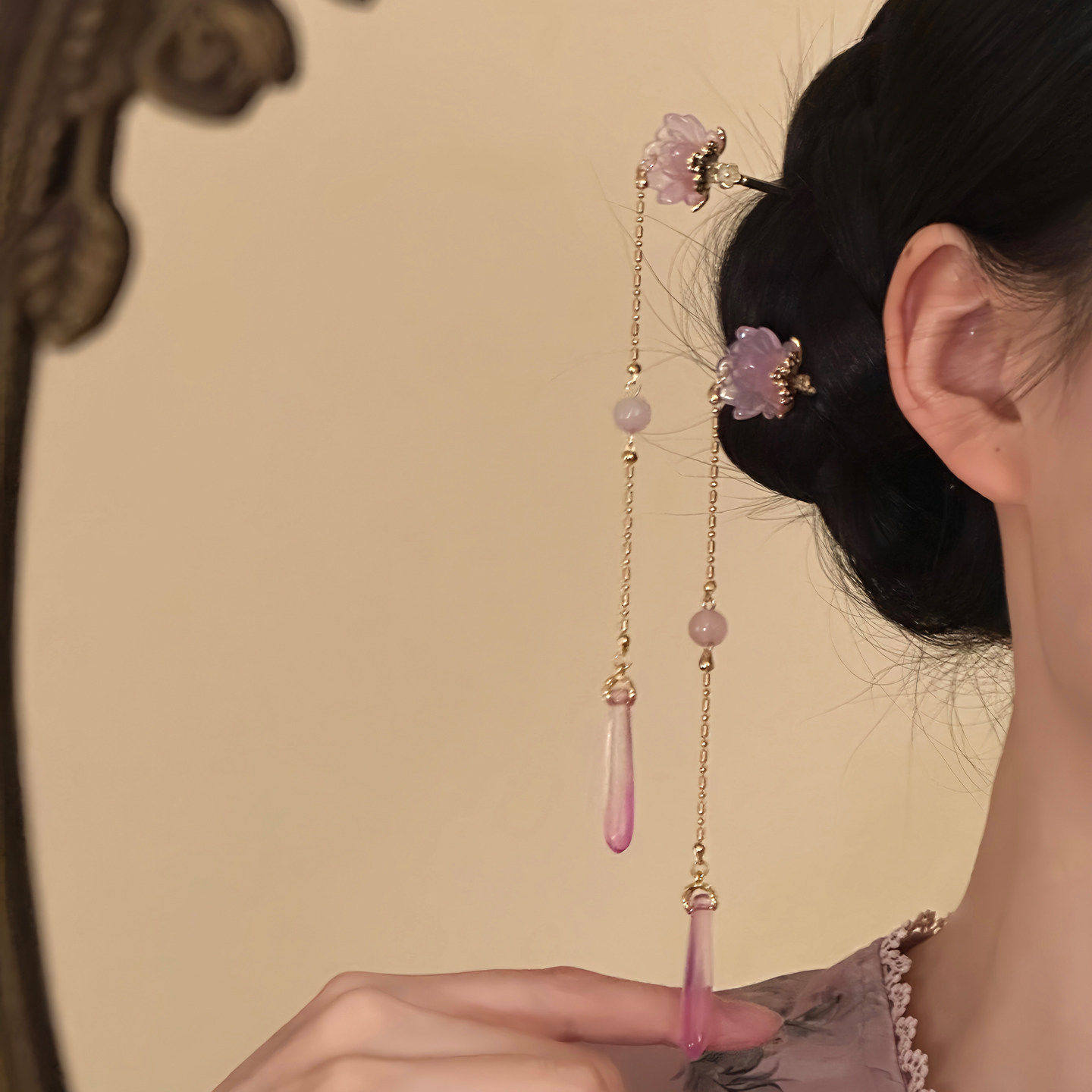 新中式「花下云淮」古风花朵流苏发簪新中式盘发钗发饰汉服头饰