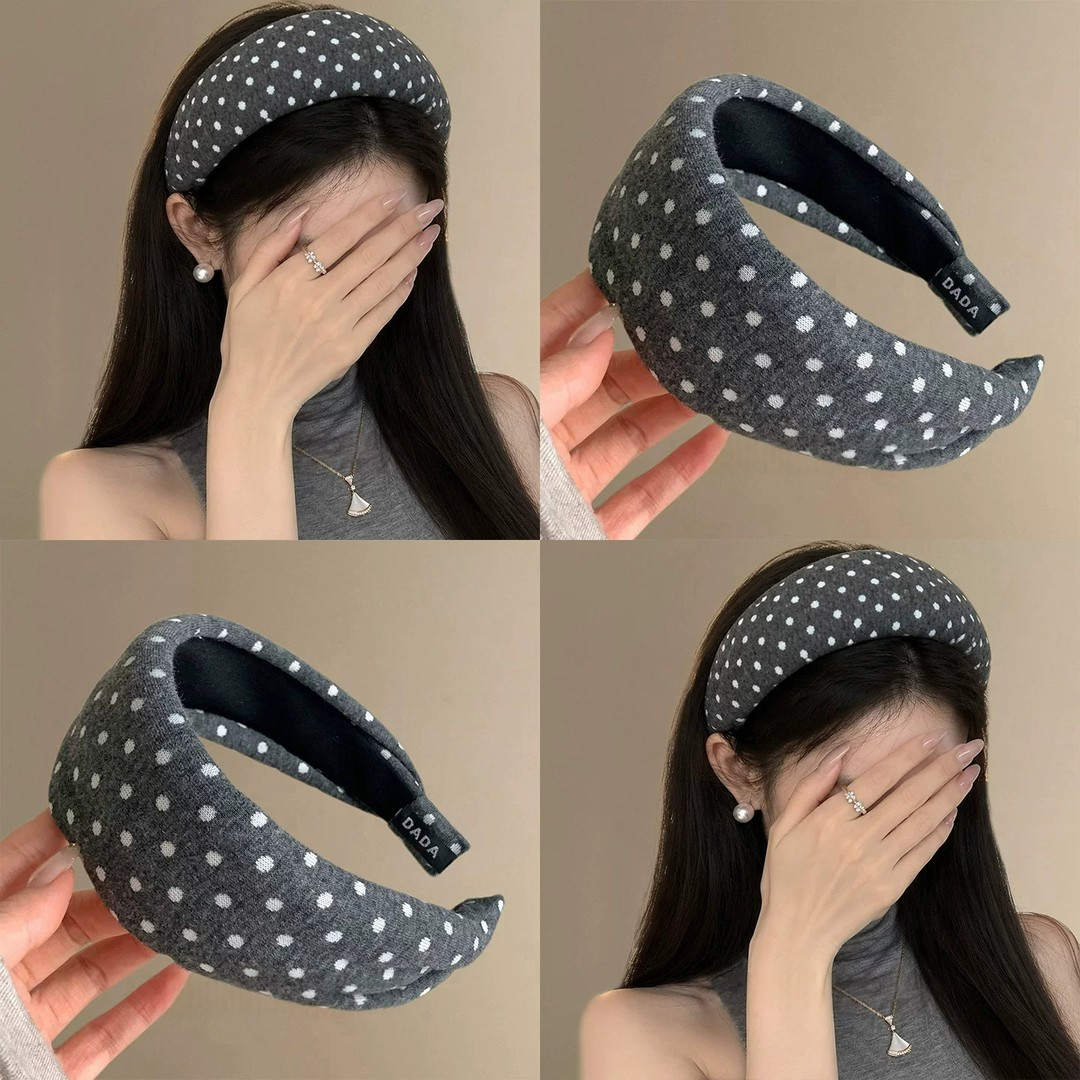韩系ins复古风灰色波点宽边发箍女时尚百搭发饰四季洗头头箍头饰