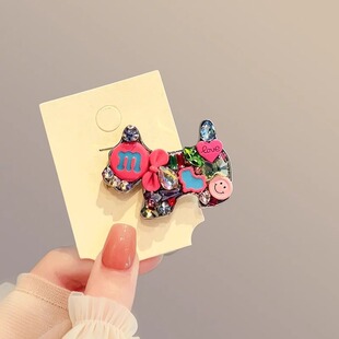 精致水晶锆小狗侧边夹女发饰发卡女韩版女团风发夹前额碎发刘海夹