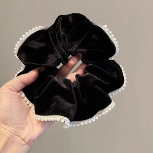 法式高级感珍珠丝绒黑色大肠圈温柔款气质扎马尾头绳高弹耐用发绳