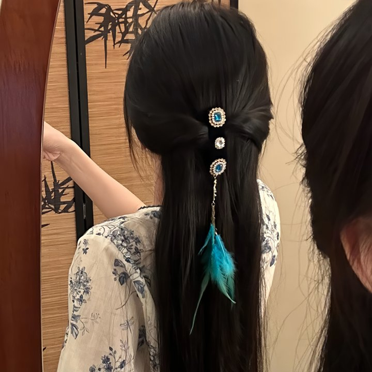 新中式纯手工复古孔雀翎发夹