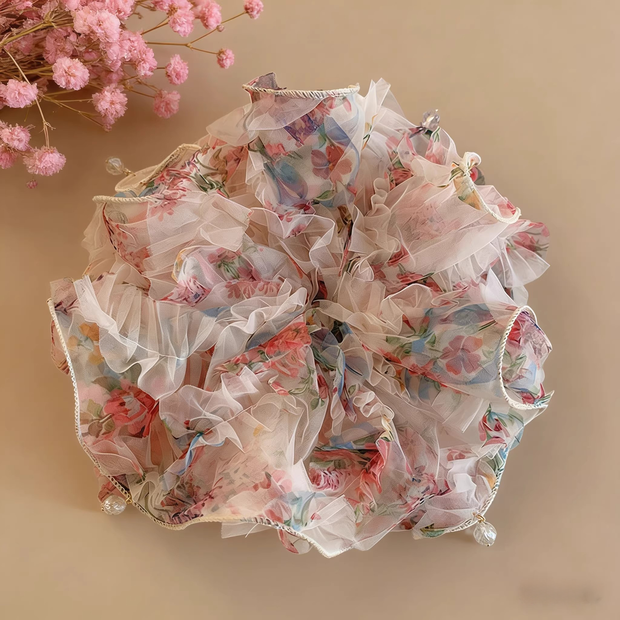 夏季甜美雪纺花朵水晶吊坠大号大肠发圈女扎头发低马尾发绳发饰品,饰品/流行首饰/时尚饰品新,发饰,淘宝优惠券,粉丝福利购,淘宝优惠卷