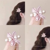 珍珠蝴蝶结发夹侧边边夹甜美少女一字夹鸭嘴夹新款 粉色刘海夹发饰