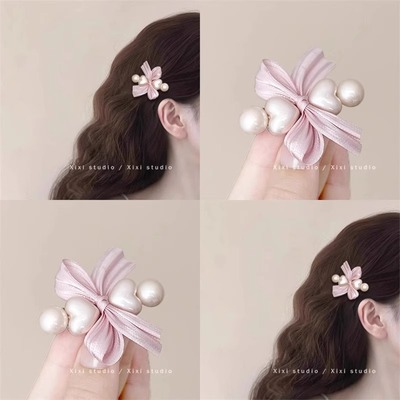 珍珠蝴蝶结发夹侧边边夹甜美少女