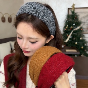 秋冬新年红色毛绒宽边发箍女士日常外戴高颅顶头箍洗脸高级感发卡