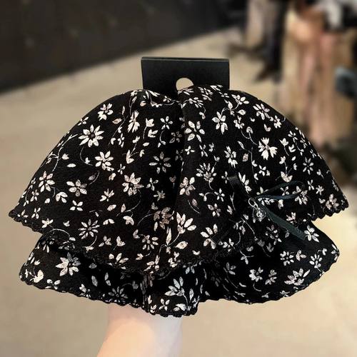 韩系清新撞色碎花蝴蝶结鲨鱼夹