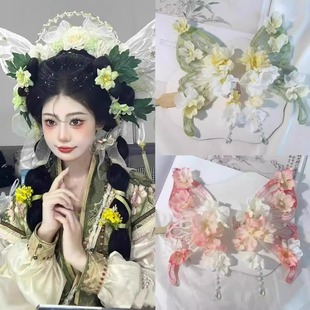 花朵绢花发夹蝴蝶甜美公主超仙扑棱蛾子流苏百搭古风汉服头饰配饰