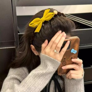 2025新款韩版丝绒蝴蝶结发箍女高级感侧边夹刘海夹发箍发饰头饰女
