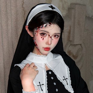 万圣节cos禁忌修女头巾女2025新款十字架暗黑哥特风头纱装扮头饰