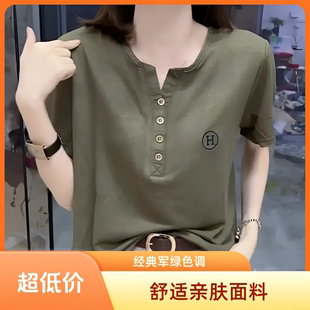 顯瘦百搭短袖 2025夏季 新款 時尚 純色T恤 t恤H字母寬松上衣休閑女裝