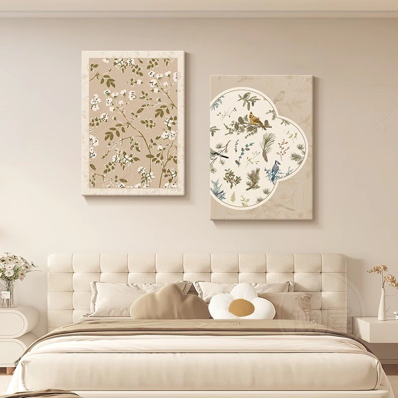 法式复古卧室床头装饰画花鸟图主卧房间壁画小众艺术餐厅挂画图片