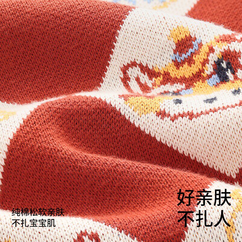 贝肽斯儿童毛衣纯棉宝宝春秋针织衫新年红色男童女童针织外套开衫